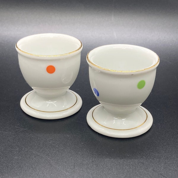 Vintage Pair of Hasa Bavaria Porcelain Polka Dot Egg Cups