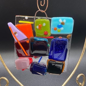 Vintage Fused Art Glass Abstract Square Christmas Ornament or Sun Catcher