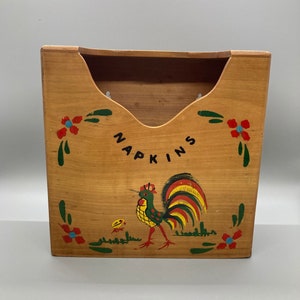 Vintage Bauernhaus Serviettenbox Halter mit Hahn und Schiebeboden