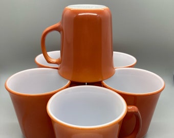 Six Vintage 1960/70's Pyrex Burnt Orange Coffee Mugs