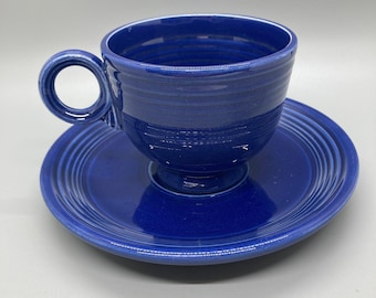 Vintage Cobalt Homer Laughlan Fiesta Cup and Saucer