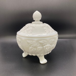 Vintage Westmoreland Footed Milk Glass Compote with Lid