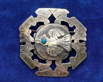 Vintage Indistria Peruana Peru Pin or Pendant Stamped 925 and 18k Inca Bird Brooch