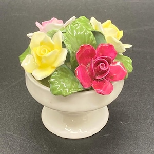 Vintage Aynsley Fine Bone China Floral Bouquet in Pedestal Bowl Figurine *Chipped*