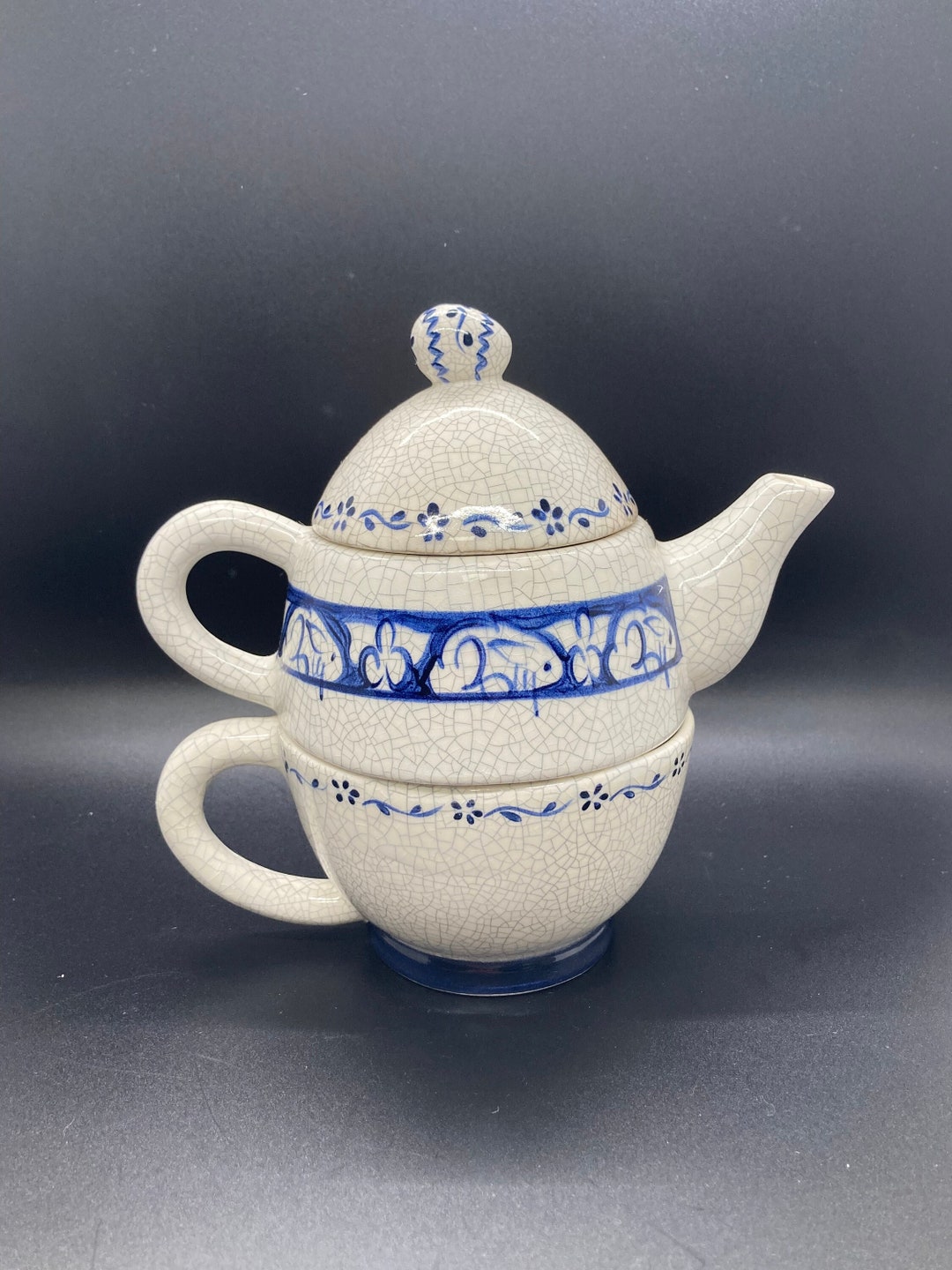 Vintage Dedham Pottery Style by the Potting Shed Crackle Glazed