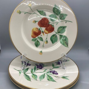 Set of Three Hand Painted Greenery & Fruit Dinner Plates