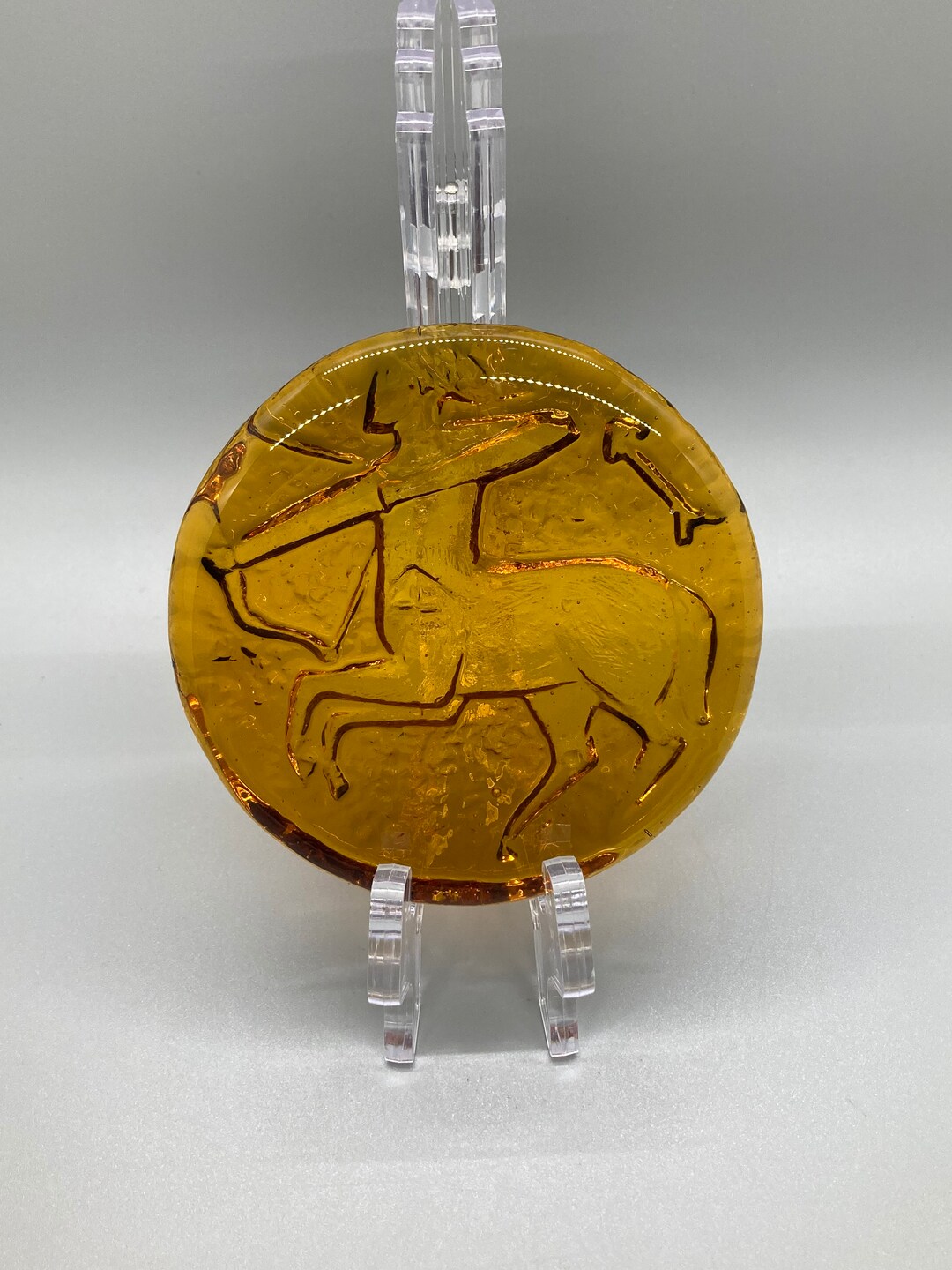 Vintage Blenko Zodiac Amber Glass Paperweight Sagittarius Etsy