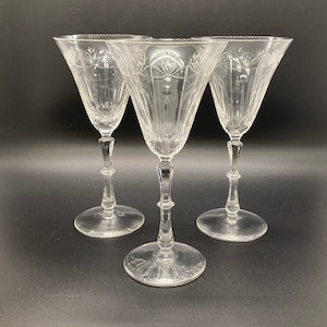 Vintage Trio of Delicately Cut Fluted Wine Glasses
