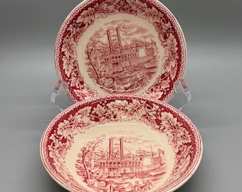 Vintage James Parr-graveur Homer Laughlin Currier en Ives "On the Mississippi" Berry Bowls