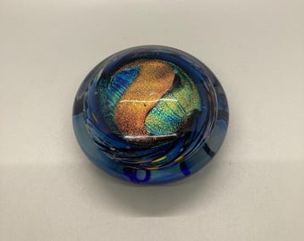 Vintage Rollin Karg Signed Dichroic Iridescent Handblown Studio Art Glass Paperweight