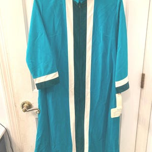 Vintage blauwgroene Vanity Fair huisjas of badjas met rits aan de voorkant *BESCHRIJVING LEZEN*