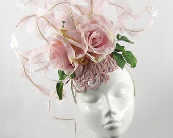 Bespoke Rose & Hyacinth Flowered Headdress Hat Wedding Hat Royal Ascot Races Special Occasion Headwear