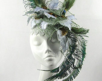 Bespoke Exotic Love Birds and Leaf Headdress for Wedding, Ascot, Kentucky Derby, Galway Races, Dubai World Cup, Melbourne Cup