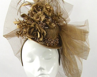 Gouden mini bolhoed bruiloft hoed Royal Ascot Races speciale gelegenheid hoofddeksels