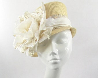 Cream Parisisal Floral Cloche Hat Wedding Hat Royal Ascot Races Special Occasion Headwear