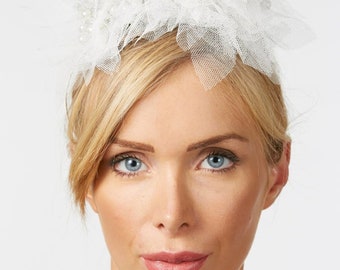 Bespoke Bridal Tulle Tiara with Pearl and Diamanté Wedding Headwear