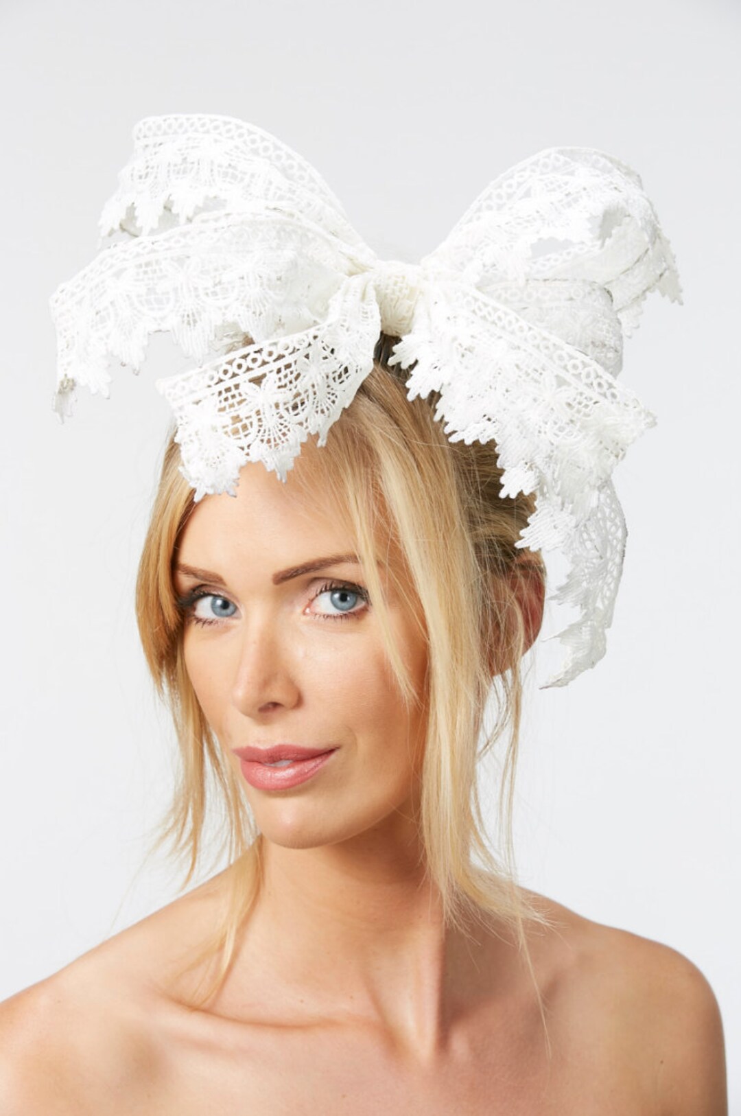 Bespoke White Lace Bridal Bow Wedding Bride Headwear Etsy