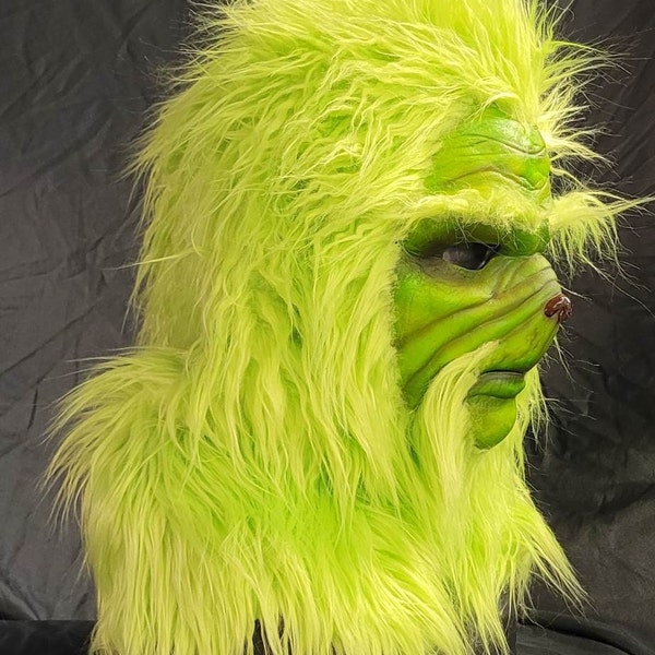 The Mean Green One Full Head Latex Mask - Animated Green Fur