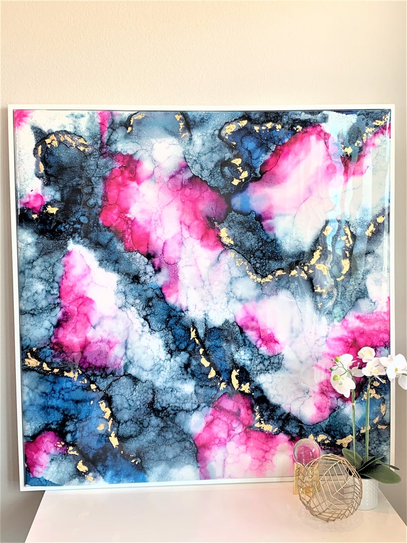 Sold Acrylic Abstract Art Navy Blue and Fuscha Pink Etsy