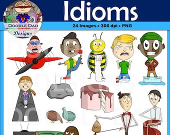 Idioms Clip Art (Pigs Fly, Cat Out of Bag, Couch Potato, Piece of cake)