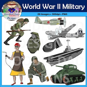 World War II Military Clip Art (World War 2, Soldiers, Plane, Aircraft Carrier)