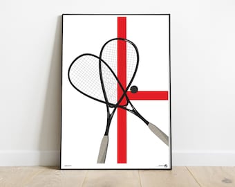 Póster deportivo de raquetas de squash: Arte mural minimalista (descarga digital)