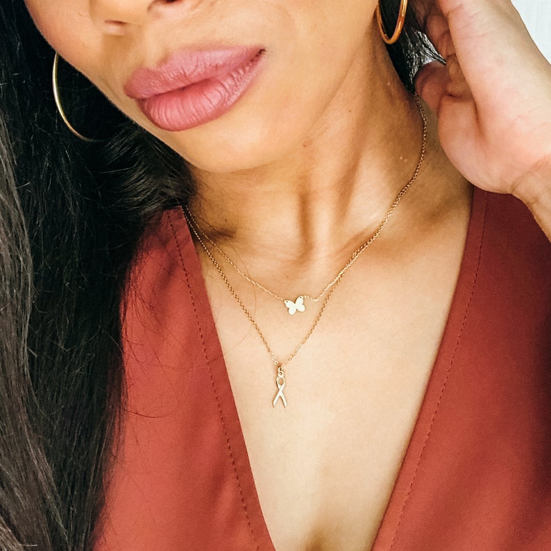 AWARENESS RIBBON Gold Necklace Awareness Charm Cancer Etsy