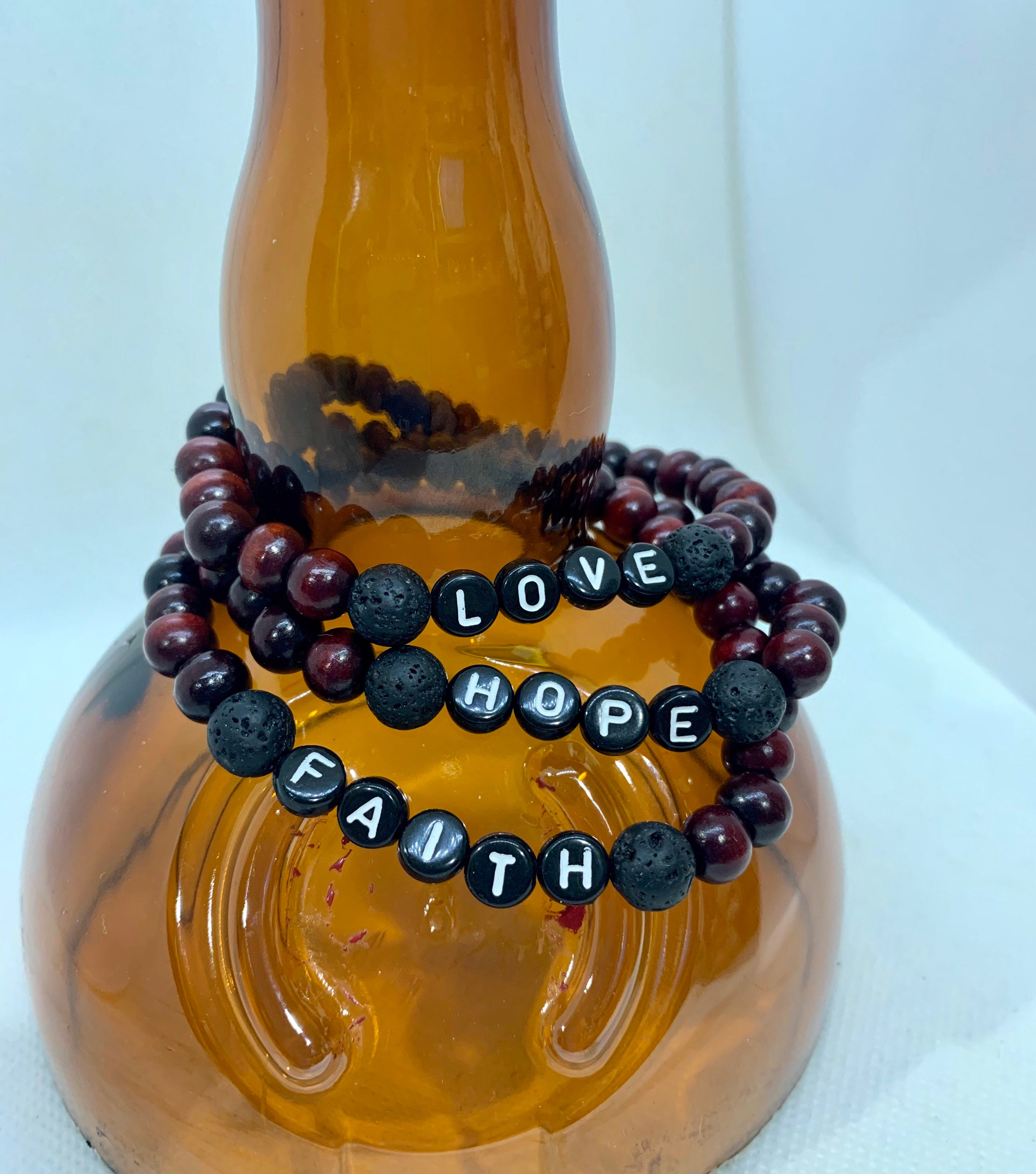 Beaded bracelets Faith Hope and Love stacking bracelets Etsy