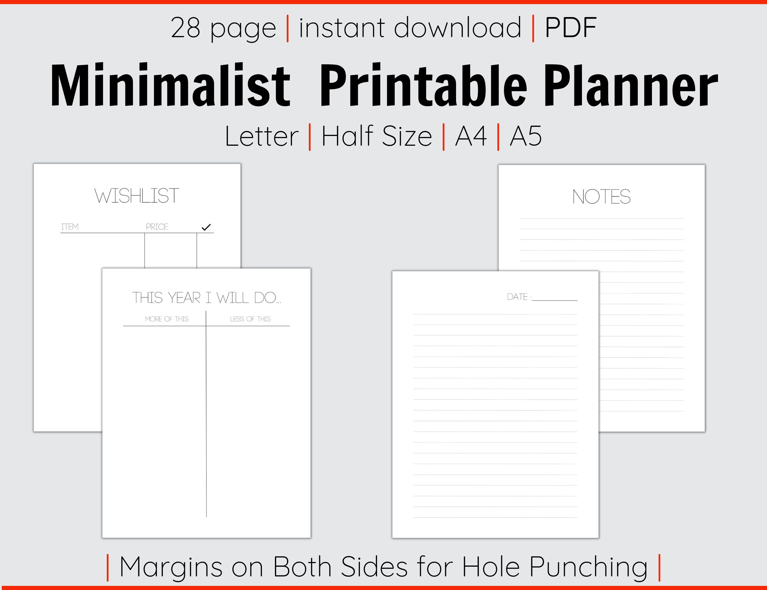 Minimalist Printable Planner Minimalist Planner Undated - Etsy