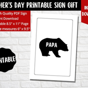 Papa Bear Printable Father's Day Sign Gift Fathers Day - Etsy