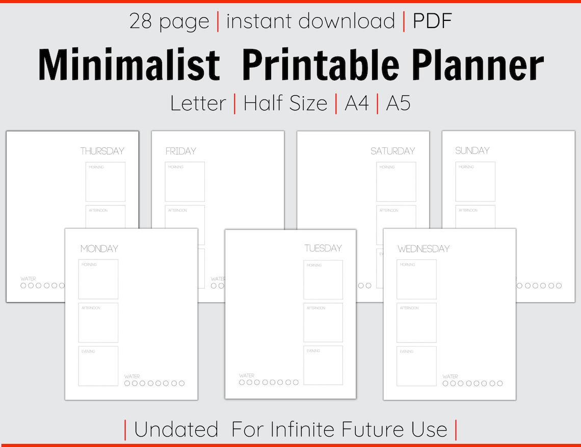 Minimalist Printable Planner Minimalist Planner Undated - Etsy