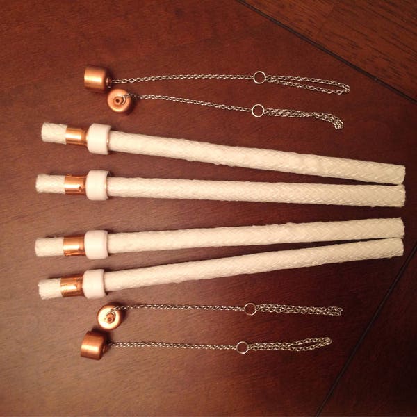 Tiki torch wicks with wick holders & copper snuffer caps with chain (set of 4 or 6) mosquito repellent citronella outdoor garden spring