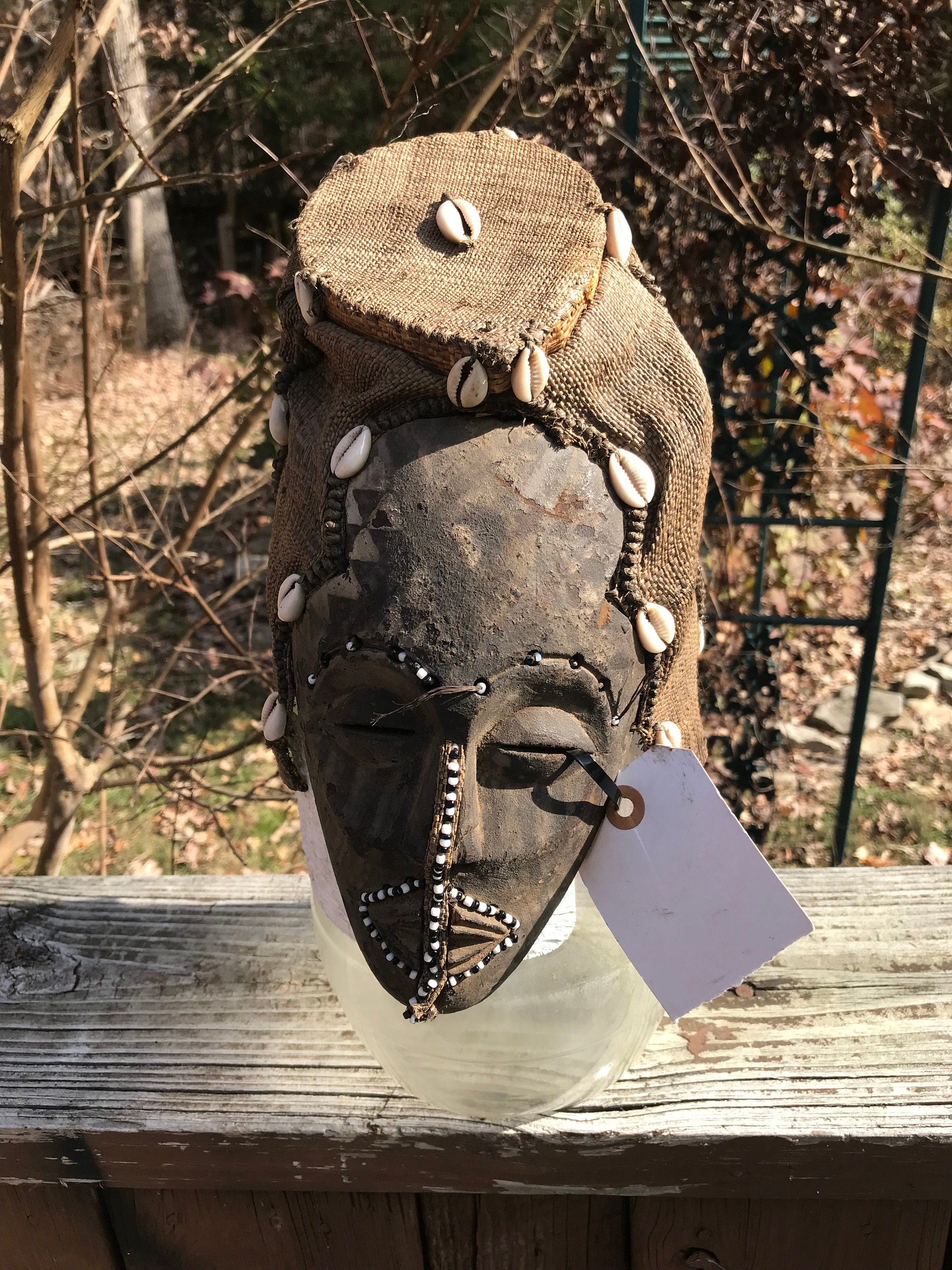 Beautiful Antique African Hand Carved Ornate Kuba Helmet Mask