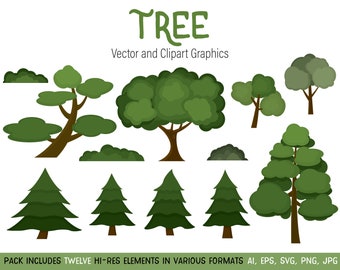 Conjunto de imágenes prediseñadas de árbol, descarga instantánea, formatos JPG, PNG y vector de alta resolución