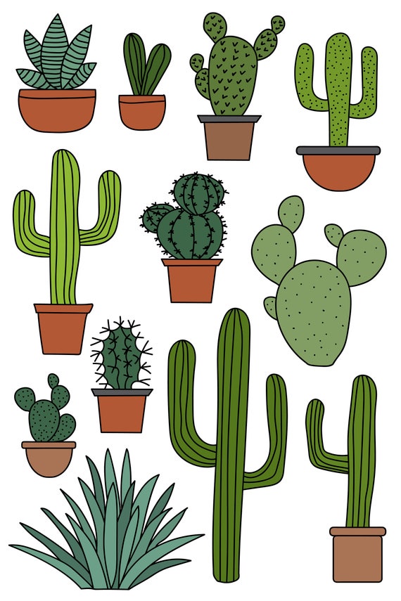 Cactus Clipart Set, Hand Drawn Clip Art Illustrations of Desert Cacti  Plants in Pots Commercial Use JPG, PNG and Vector Download -  Canada