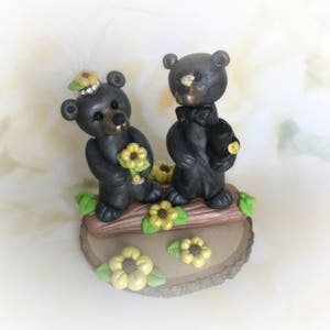Wedding Cake Topper - Bear Bride and Groom with Sunflowers - Wedding Cake Topper - Wedding - Cake Toppers