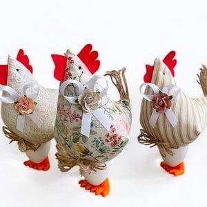 Chicken In A Egg Cup - Stuffed Spring Chickens - Tier Tray Decoration - Plush Chickens - Shelf Decoration - Kitchen/Farmhouse Decor Chickens