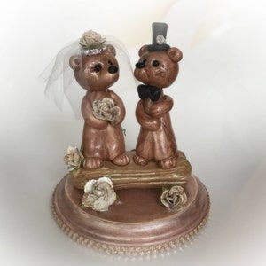 Wedding Cake Topper - Brown Bear Bride and Groom - Wedding Cake Topper - Wedding - Cake Toppers