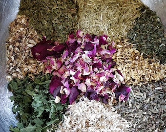 Communi-tea Tisane (Herbal Tea) Oatstraw, Nettle Leaf, Marshmallow Root, Dandelion Leaf and Root, Borage, Rose, Licorice and Spearmint