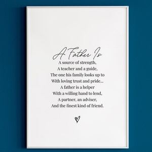 Ein Vater ist | Gedicht Geschenk für Papa | Vatertags-Gedicht von Kinder | Wandkunst für Papa | Beste Geschenke für ihn | Druckbare Kunst