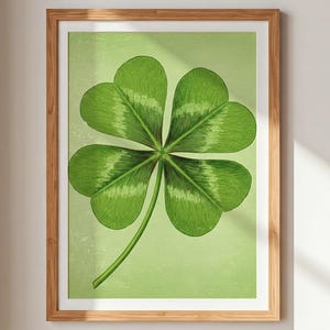Lucky Four Leaf Clover Wall Art | Oil Painting Print | Irish Home Decor | Digital Download | Printable Wall Art