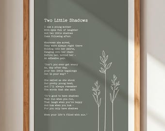 Sage Green Two Little Shadows Poem | Nursery Print | Mom Birthday Gift | Printable Wall Art