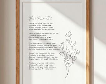 Custom Poem Print | Customizable Poem | One Of A Kind Poem Decor | Custom Gift For Her | Personalized Poster | Printable Wall Art