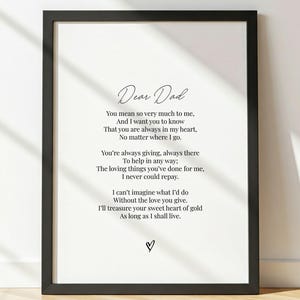Unique Gift For Dad | Poem For Dad | Father&#39;s Day Gift | Birthday Gift For Dad | Father&#39;s Day Poem | Digital Download | Printable Wall Art
