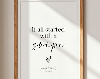 It All Started With a Swipe Custom Print | Romantic Gift for Couples | Wedding Welcome Sign | Personalized Gift for Him & Her