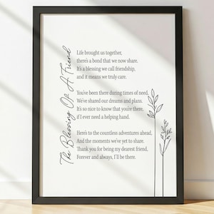 Oprecht vriendschapsgedicht voor je bestie | Cadeau beste vriend | Digitale download | Afdrukbare muurkunst