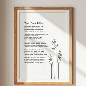 Custom Poem Print | Customizable Poem | One Of A Kind Poem Decor | Custom Gift For Her | Personalized Poster | Printable Wall Art