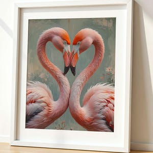 Flamingo Oil Painting Print | Romantic Valentine&#39;s Day Wall Art | Whimsical Bird Decor | Digital Download | Printable Art Poster