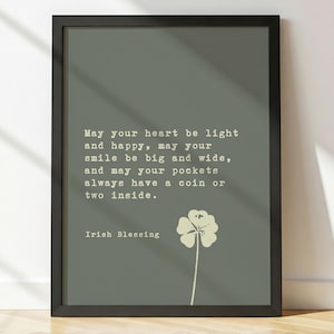 May Your Heart Be Light And Happy | Irish Proverb | Irish Home Decor | Printable Wall Art