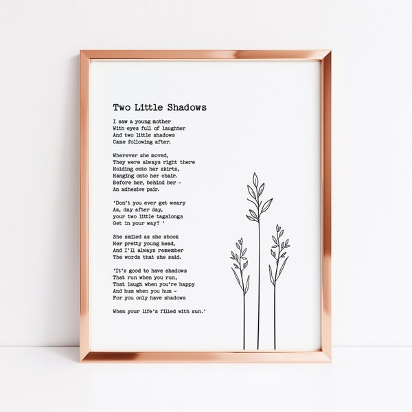 Two Little Shadows Poem Wall Art | Nursery Poem Print | Mom Birthday Gift | Printable Wall Art